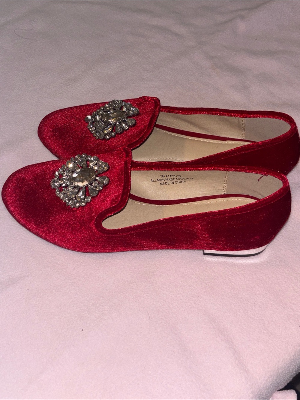 Cato Red Velvet Jeweled Slip-On Loafers